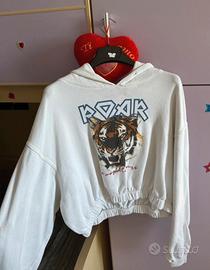 felpa con cappuccio corta bianca