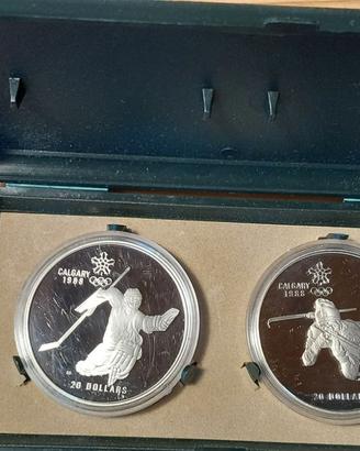 Dittico 20 Dollari argento Olimpiadi Calgary 1988