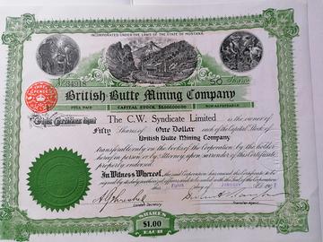 British butte mining company - 1907 - Scripofilia