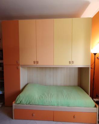 camera a ponte 255 cm letto singolo con cassettoni