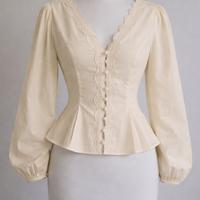 Blusa Crema Pizzo Scollo V - M - Peplum - Nuovo
