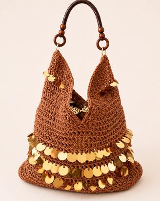 Borsa handmade all’uncinetto con paillettes