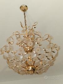 lampadario e tre coppie di plafoniere in ottone