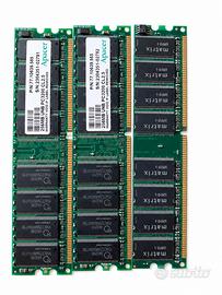 RAM DDR1 PC3200 – 1GB totale – Apacer + Matrix