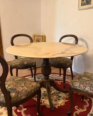 Tavolo rotondo di pregio legno noce e marmo