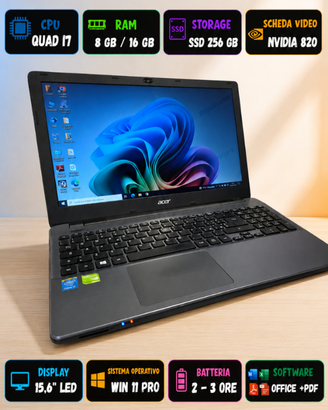 PC Portatile Acer i5 Quad-Core RAM 8GB 240GB Win11