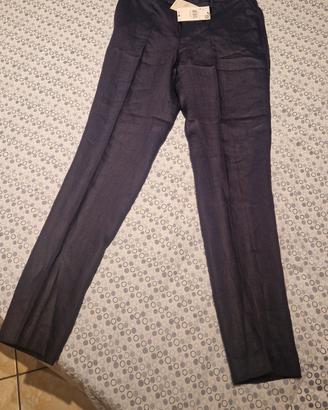 Pantalone blu in lino 100% 