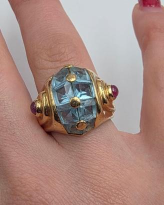 ANELLO ORO RUBINI ACQUAMARINA