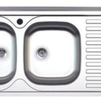 Lavello in acciaio a due bocche con gocciolatoio