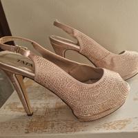 Scarpe donna slingback open toe oro rosa e strass
