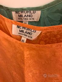 2 Top smanicati in pura seta tgL/XL verde/arancion
