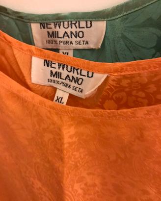 2 Top smanicati in pura seta tgM/L verde/arancion