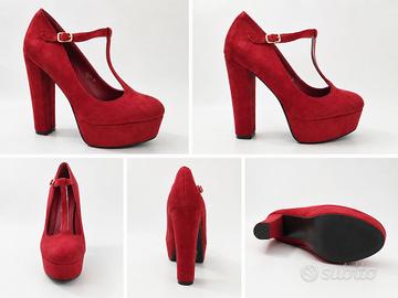 Décolleté rosse platform con tacco alto e cinturin