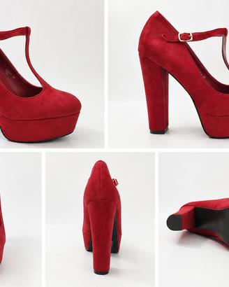 Décolleté rosse platform con tacco alto e cinturin