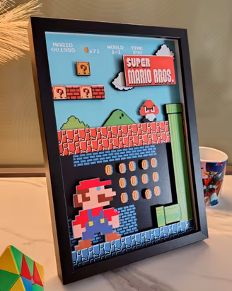 Retrogaming Super Mario ShadowBox 3D fatta a mano