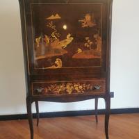 Mobile bar in radica di noce intarsiato