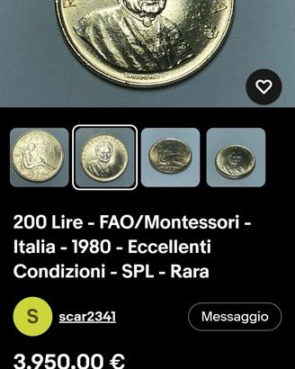 moneta da collezione 200 lire 1980 fao