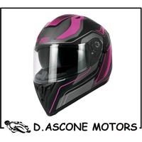 CASCO INTEGRALE DOPPIA VISIERA NERO ROSA