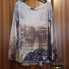 Maglia cotone, lunga, a fantasia, con pizzo, Talco