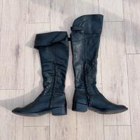 Stivali Pelle Nera Al Ginocchio con Fibbia - 40