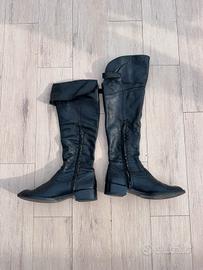 Stivali Pelle Nera Al Ginocchio con Fibbia - 40