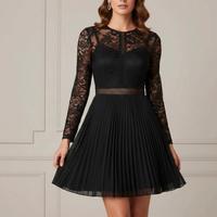 Abito Nero in Pizzo e Plissé - Nuovo con Etichetta