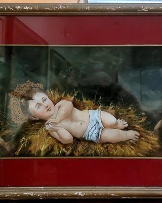 Antico dipinto religioso su vetro. 