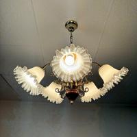 Lampadario classico a 5 luci in legno e ottone