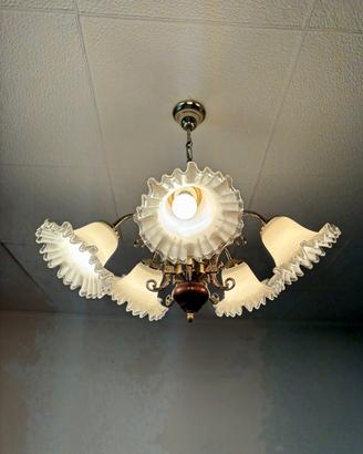 Lampadario classico a 5 luci in legno e ottone