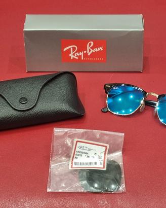 Occhiali da sole Rayban nero azzurro a specchio