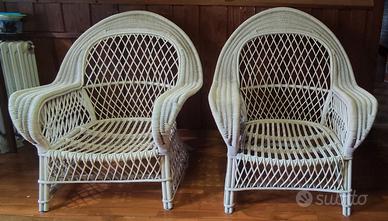 Set 2 poltrone vimini/rattan bianche anni '70