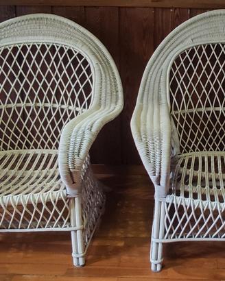 Set 2 poltrone vimini/rattan bianche anni '70