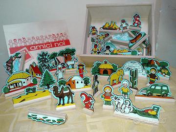 Scatola formine di LEGNO AMICI DI TUTTO IL MONDO o