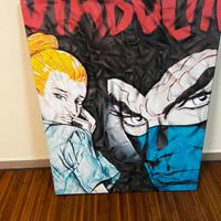 Quadro dipinto su tela”Diabolik e Eva Kant”