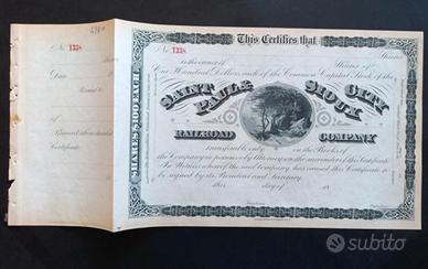 Certificato Azionario Storico 1870 - ferrovie USA