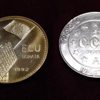 ECU-2 MONETE-ANNO 1987-ANNO 1992-DETTAGLI IN FOTO