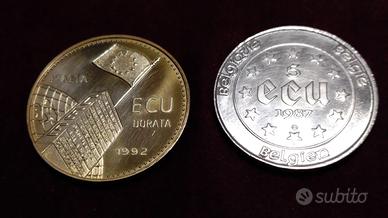 ECU-2 MONETE-ANNO 1987-ANNO 1992-DETTAGLI IN FOTO