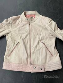 Giubbotto da donna di pelle rosa cipria