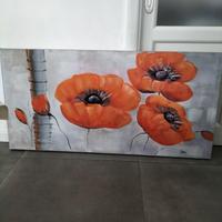 2 quadri fiori rossi 80x80 e 1 quadro fiori aranci