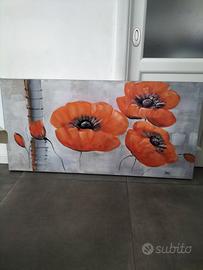 2 quadri fiori rossi 80x80 e 1 quadro fiori aranci