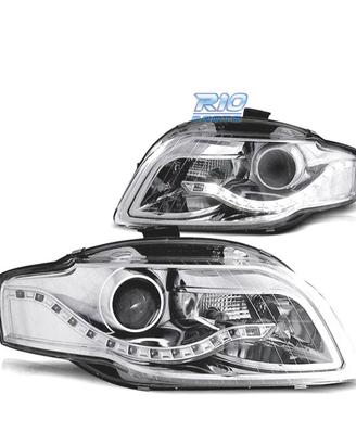 FARI AUDI A4 B7 04-07 LUCE DIURNA FONDO CROMATO