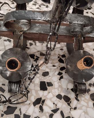 Lampadario Rustico Vintage in Ferro Battuto e Legn