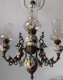 lampadario ottone e ceramica decorata