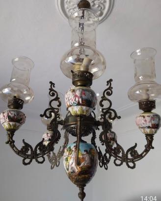 lampadario ottone e ceramica decorata