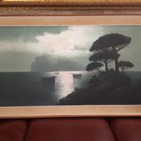 Marina  al tramonto olio su tela pittore Casati