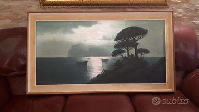 Marina  al tramonto olio su tela pittore Casati