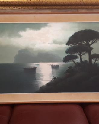 Marina  al tramonto olio su tela pittore Casati
