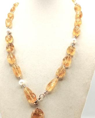Collana CITRINI Madeira e Perle di fiume