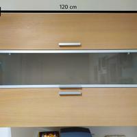 Credenza pensile in legno e vetro satinato