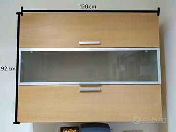 Credenza pensile in legno e vetro satinato